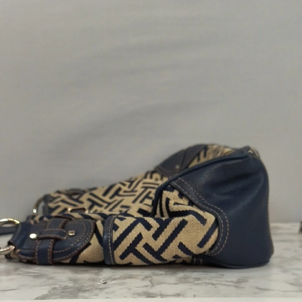 Tignanello Signature Jacquard/Blue leather trim handbag geometric pattern Purse - Picture 10 of 15
